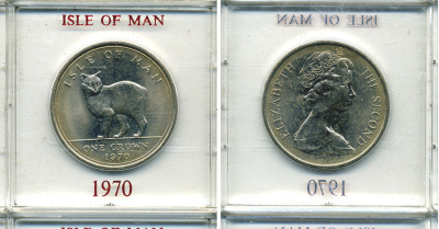 Остров Мэн 1 крона 1970 кошка Мэна, в оригинальной пластиковой коробке KM 18 медно-никель UNC 6-6-1-66
