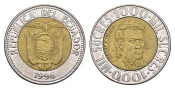 Эквадор 1000 сукре 1996 KM 99 биметалл 4637-157