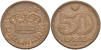Дания 50 эре 1989 Маргрете II (1972- ) KM 866.1 бронза 75-755