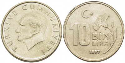 Турция 10000 лир 1997 Мустафа Кемаль Ататюрк KM 1027.1 медь никель цинк 4402-1047