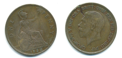 Великобритания 1 пенни 1930 Георг V (1910-1936) КМ 838, Spink 4055 бронза 54-2221