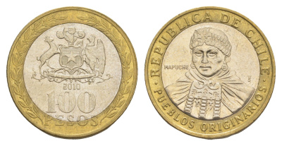 Чили 100 песо 2010 KM 236 биметалл UNC 4641-533