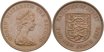 Джерси 2 пенса 1975 герб, Елизавета II (1952-2022) KM 31 бронза 4583-126
