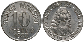 Рудольштадт (Тюрингия) 10 пфеннингов 1920 Funck 457.8, Men18 27630.4 железо aUNC 4164-269