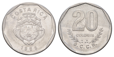 Коста-Рика 20 колонов 1985 KM 216.2 нержавеющая сталь 180-445