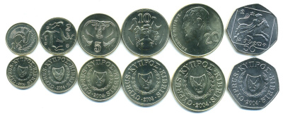 Кипр лот из 6 монет 2004 50, 20, 10, 5, 2, 1 центов UNC M79-12