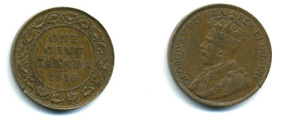 Канада 1 цент 1918 Георг V (1910-1936), большой формат KM 21 бронза 540-714