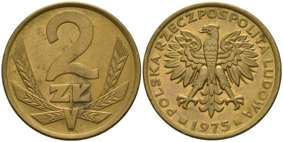 Польша 2 злотых 1975 Y 80.1 латунь 4141-355