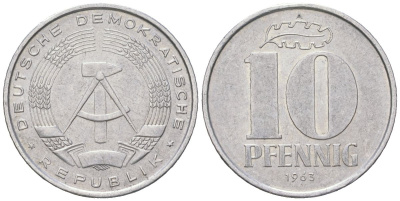 ГДР 10 пфеннигов 1963 A KM 10 алюминий 201-811