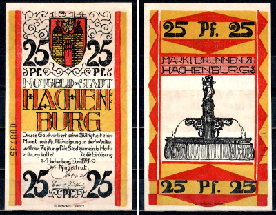 Хахенбург (Пруссия, Гессен-Нассау) 25 пфеннигов 1921 7556-73-2-2