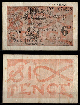 Джерси 6 пенсов ND (1941-1942) Pick 1 бумага 451-1283-2