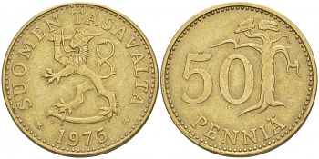 ФИНЛЯНДИЯ 50 ПЕННИ 1975 S KM 48 алюминиевая бронза 3457-931