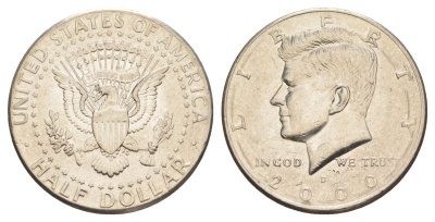 США 1/2 доллара (50 центов) 2000 D, Джон Кеннеди KM A202b медь плакированная медно-никелем aUNC 4517-235