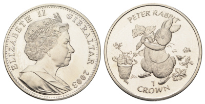 Гибралтар 1 крона 2003 Кролик Питер KM 1039.1 медно-никель BU 1524-2015