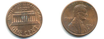 США 1 ЦЕНТ 1984 D, ЛИНКОЛЬН KM 201b цинк плакированный медью 86-145