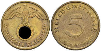 Германия 5 рейхспфеннигов 1939 A KM 91, J. 363 алюминиевая бронза 4567-1045
