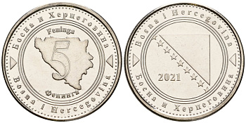 Босния и Герцеговина 5 фенигов 2021 KM 121 сталь плакированная никелем UNC 4602-1012