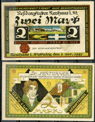 Германия, Нойхаус 2 марки 1921 нотгельд, 1.11.1921 Li.918a-2, M.945.1  бумага  UNC (пресс) 444-83-2-2