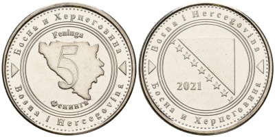 Босния и Герцеговина 5 фенигов 2021 KM 121 сталь плакированная никелем UNC 4602-1012