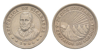 Никарагуа 5 сентаво 1946 KM 24.1 медно-никель aUNC 1528-1243