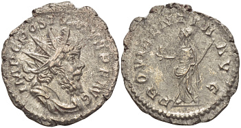 Римская Империя (императоры в Галлии) антониниан 260 - 269 Постум. IMP C POSTVMVS P F AVG / PROVIDENTIA AVG, Провиденция, держащая скипетр и сферу, Колония Агриппины, Good Very fine RIC 323 биллон 1073-13-61