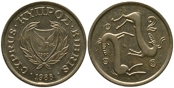 Кипр 2 цента 1988 KM 54.2 никель латунь 4158-256