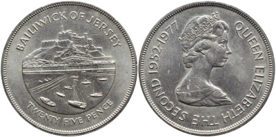 Джерси 25 пенсов 1977 25 лет правления Елизаветы II KM 44 медно-никель UNC 74-712