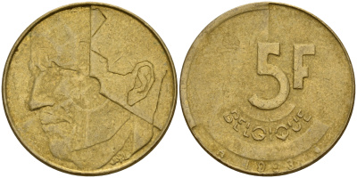 Бельгия 5 франков 1993 Belgique KM 163 алюминиевая бронза плакированная латунью    4187-435