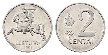 Литва 2 цента (сента) 1991 KM 86 алюминий 201-555