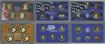 США полный годовой набор из 14 монет (1, 5, 10 (дайм) и 25 (квотер) центов; 1/2 (50 центов) и 1 доллар) 2007 в оригинальной упаковке с сертификатами KM 468, 381, 195a, A202b, 310, 396, 397, 398, 399, 400, 401, 402, 403 и 404 PROOF 8-2-06-74