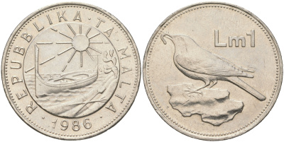 Мальта 1 лира 1986 KM 82 никель aUNC 4367-1031