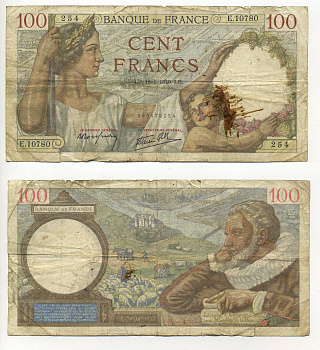 ФРАНЦИЯ 100 ФРАНКОВ 1940 16 МАЯ 1940 Pick 94 бумага 7203-69-1