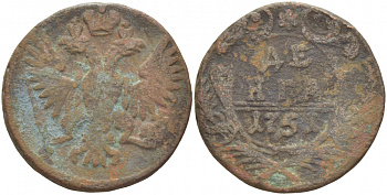 РОССИЯ 1 ДЕНЬГА 1751 Биткин 411 медь 4539-1254