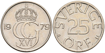 Швеция 25 эре 1979 Карл XVI Густав (1973- ) KM 851 медно-никель UNC 4585-514