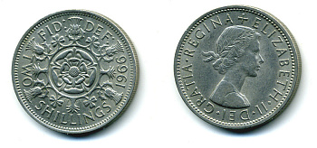 Великобритания 2 шиллинга (флорин) 1966 Елизавета II (1952-2022) KM 906, Spink 4146 медно-никель 89-1653