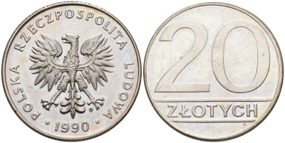 Польша 20 злотых 1990 MW KM 153.2, Parchimowicz 255b медно-никель 4606-943