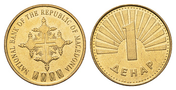 Македония 1 денар 2000 год-тип KM 27 латунь UNC 4688-752