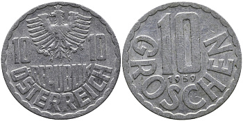 Австрия 10 грошей 1959 KM 2878 алюминий 33-352