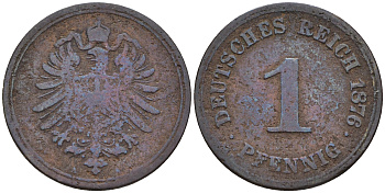 Германия 1 пфенниг 1876 старогербовка KM 1 медь      4596-247