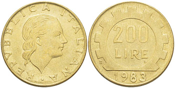 Италия 200 лир 1983 R, шестерня KM 105 алюминиевая бронза 4523-831