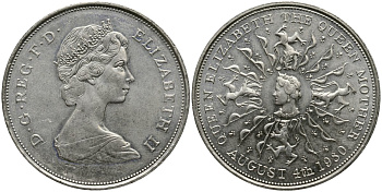 Великобритания 25 пенсов 1980 80 лет королеве Елизавете-королеве матери, Елизавета II (1952-2022) KM 921, Spink 2228 медно-никель UNC 4368-912