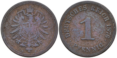 Германия 1 пфенниг 1876 старогербовка KM 1 медь      4596-247