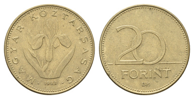 Венгрия 20 форинтов 1993 KM 696 никель латунь 92-132