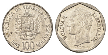 Венесуэла 100 боливаров 1998 Симон Боливар Y 78.1 сталь плакированная никелем 4662-1012