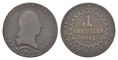 Австрия 1 крейцер 1812 B, Франц II (1792-1835) KM 2112 медь 4606-1132