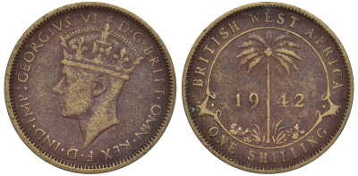 Британская Западная Африка 1 шиллинг 1942 Георг VI KM 23 никель латунь 25-2146