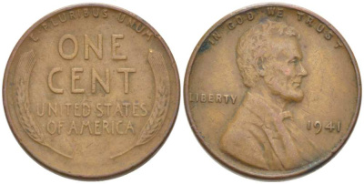 США 1 ЦЕНТ 1941 ЛИНКОЛЬН KM 132 бронза 218-411