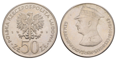 Польша 50 злотых 1981 Военачальники Второй мировой войны - Владислав Сикорский Y 122 медно-никель UNC 4653-715