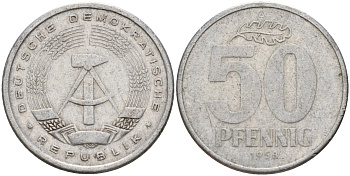 ГДР 50 пфеннигов 1958 A KM 12.1 алюминий 98-1245