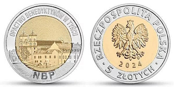 Польша 5 злотых 2024 Бенедиктинское аббатство в Тынце KM NEW биметалл  UNC  M59-03